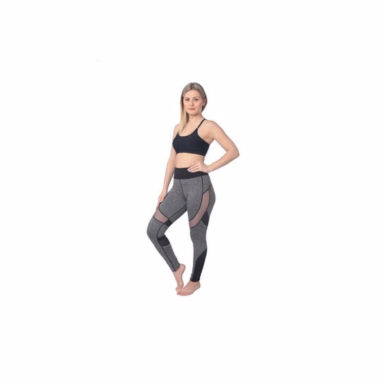 Women's Performance Sport Leggings - Large Mesh Gray with Black Trim