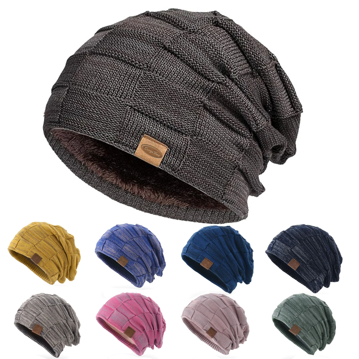 Slouchy Beanie for Men Winter Hats for Guys Lined Knit Warm Thick 1