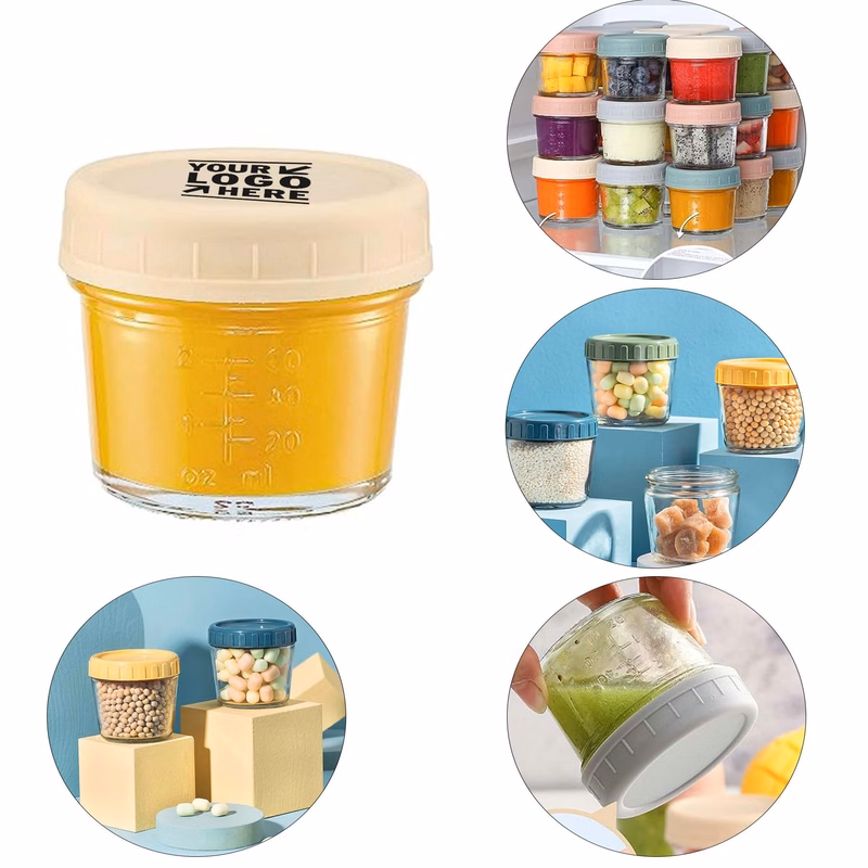 4 oz Small Reusable BPA Free Glass Jar Baby Food Storage Container with Plastic Lid