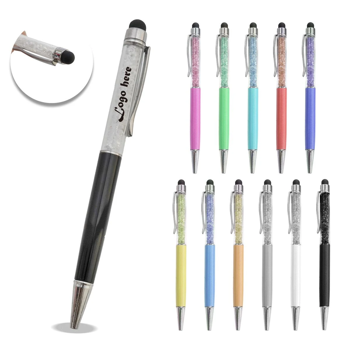 Crystal Ballpoint Pens With Stylus Tip, custom pen with logo imprint 1
