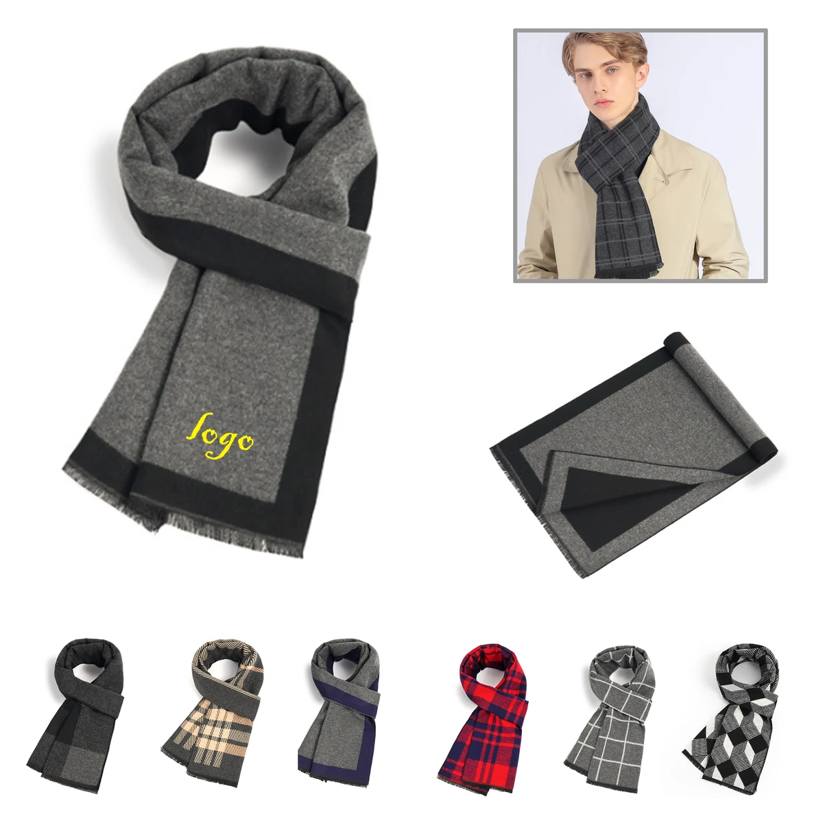 MOQ50 Winter Plaid Soft Faux Cashmere Shawl Scarf 1