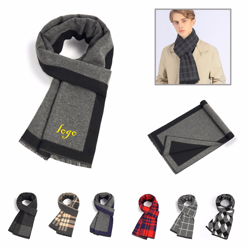 MOQ50 Winter Plaid Soft Faux Cashmere Shawl Scarf