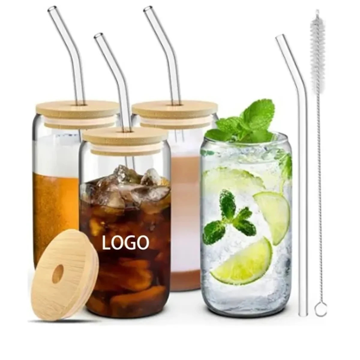 Pitcher Glass Cup With Straw
1