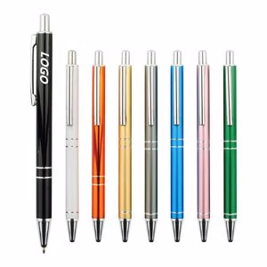 Silver Clip Metal Push Click Action Ball Point Pen