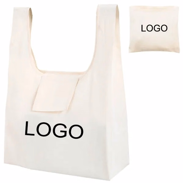 Foldable Cotton Shopping Tote Bag With Pouch