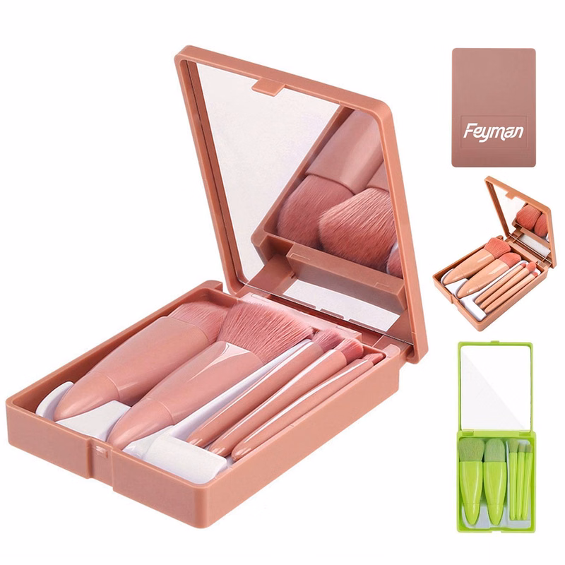 5PCS Portable Travel Makeup Brush Set w/ Mirror