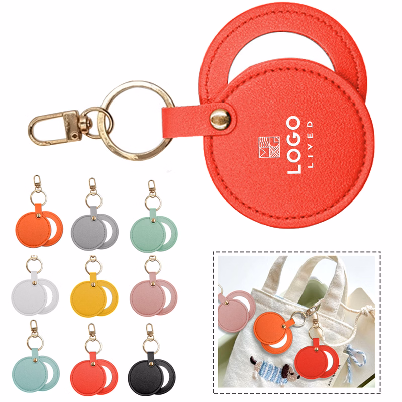 Round Pocket Mirror PU Keychain