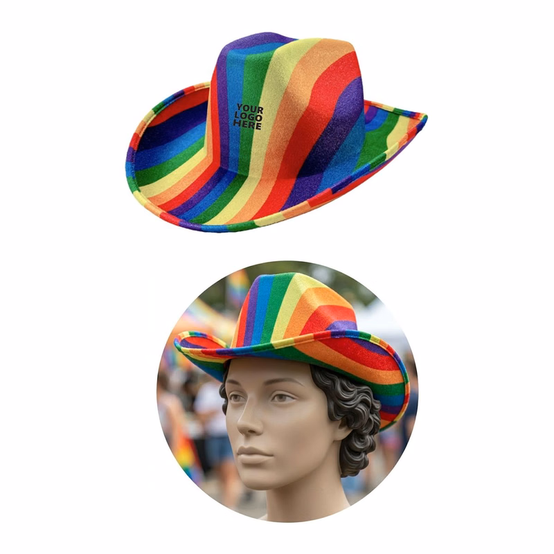Customizable Rainbow Felt Cowboy Hat for Festive Events