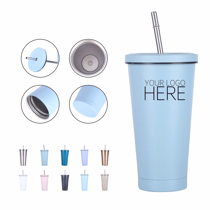 17 OZ Stainless Steel Tumbler Cup With Lid Straw
