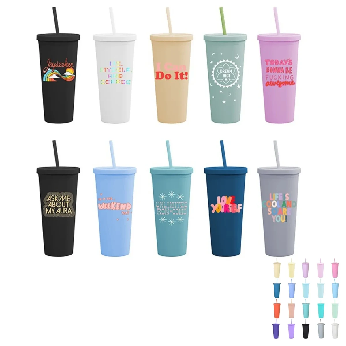 22oz Double Wall Plastic Straw Cup 1