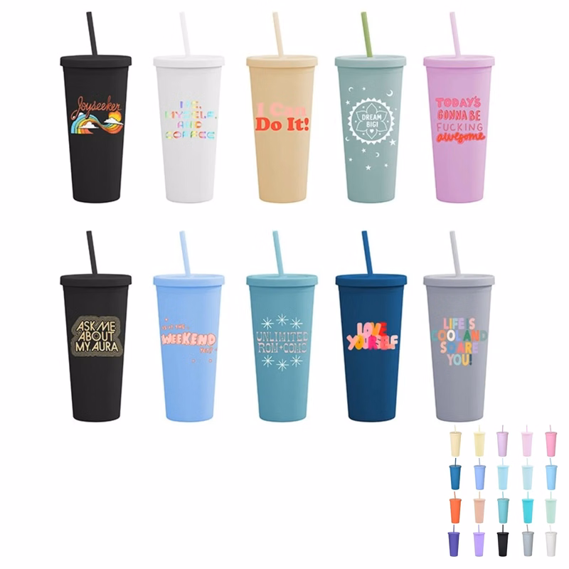 22oz Double Wall Plastic Straw Cup