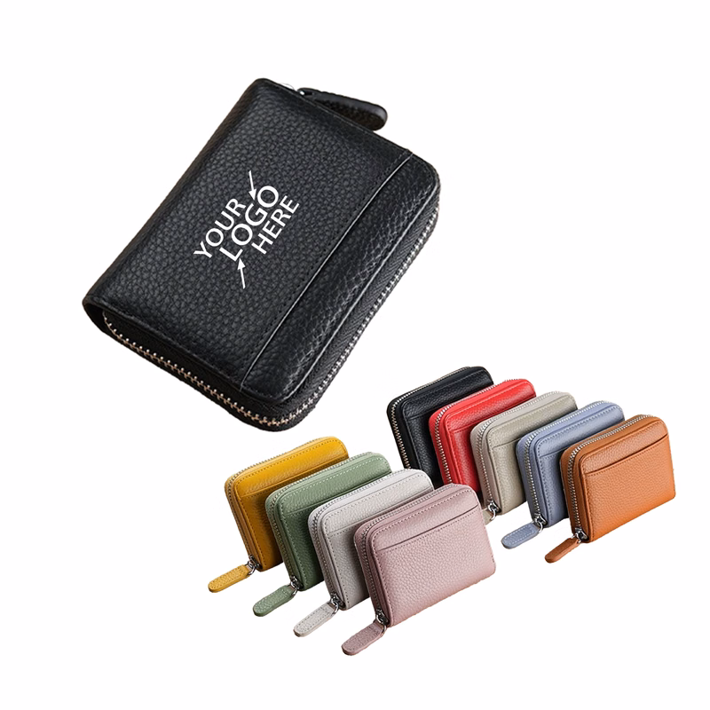Multi-Slot Genuine Leather Card Holder with Anti-Demagnetization and Zipper