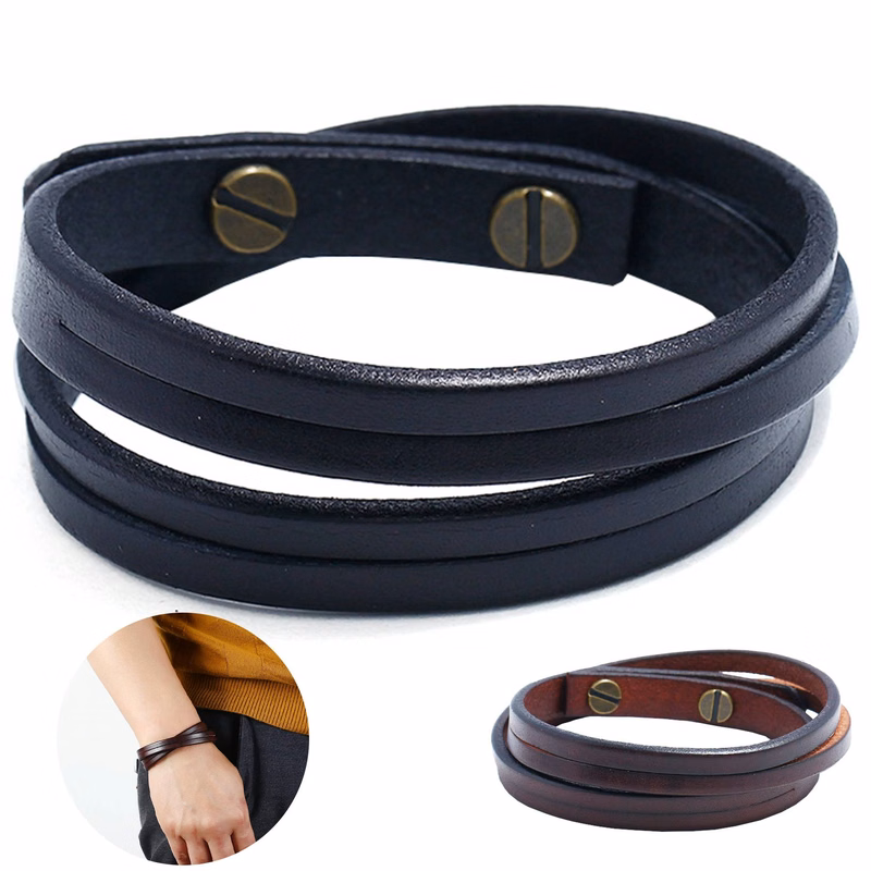 PU Two circles of cowhide men's bracelet