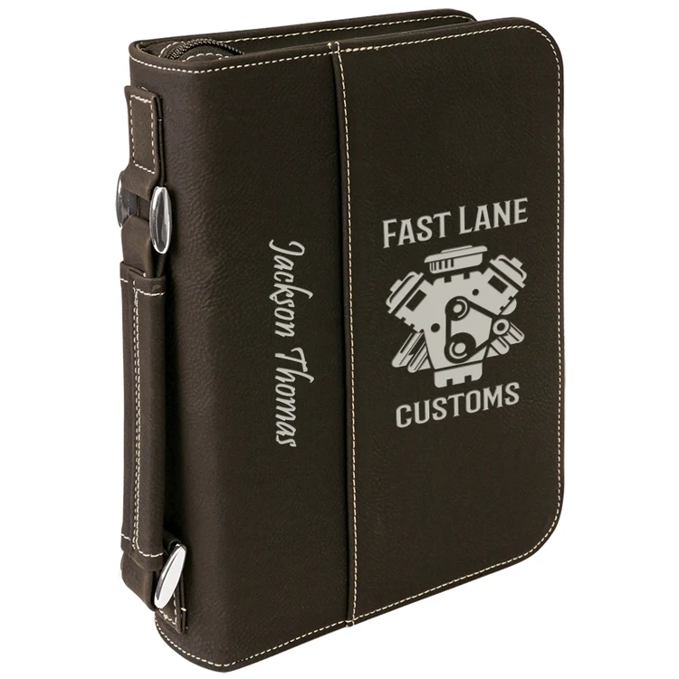 Custom Laser Engraved Black Leatherette Book Cover 1