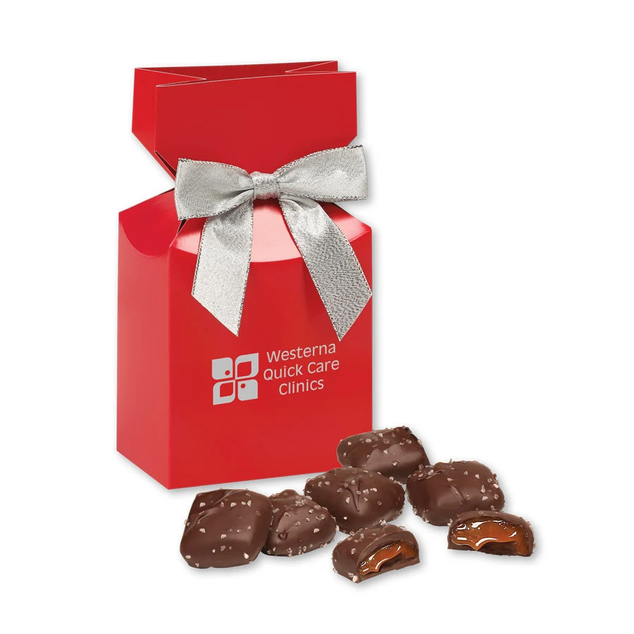 Chocolate Sea Salt Caramels in Red Premium Delights Gift Box 1