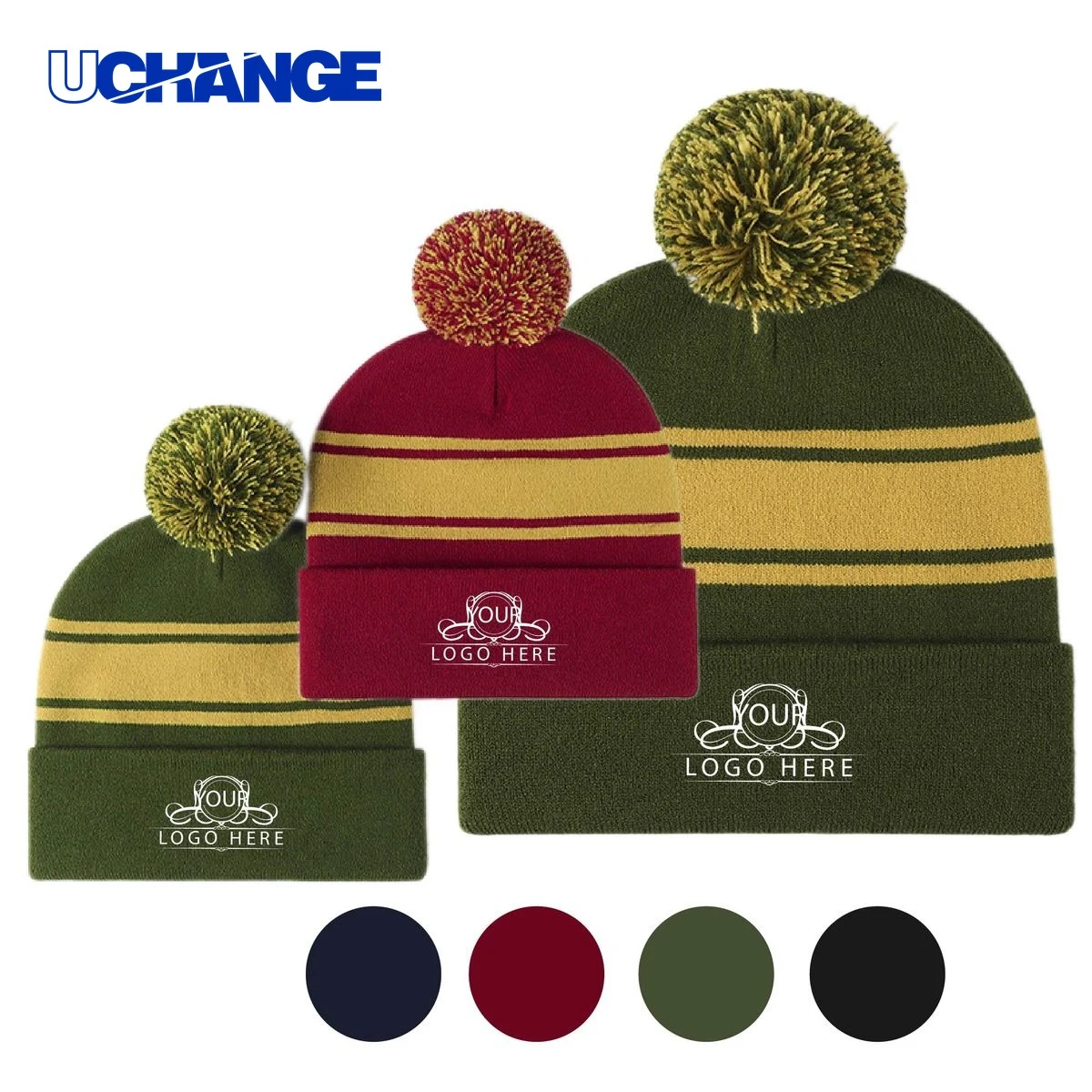 Cuffed Knit Beanie with Pom Pom 1