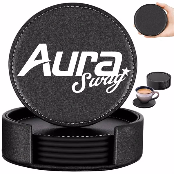 Custom 4.33 Inch PU Leather Coaster Set Waterproof Drink Mat — Premium Table Protection