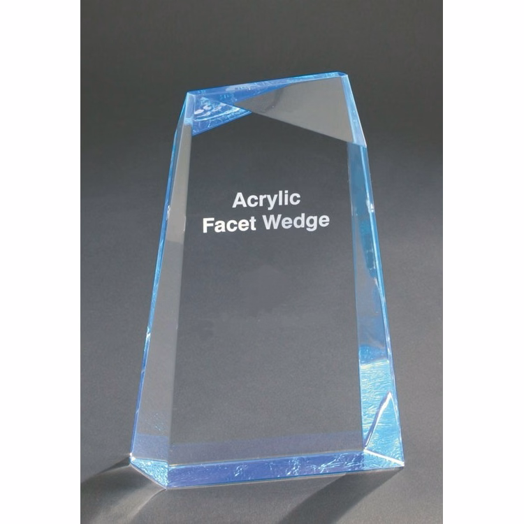 8" Blue Facet Wedge Acrylic Award