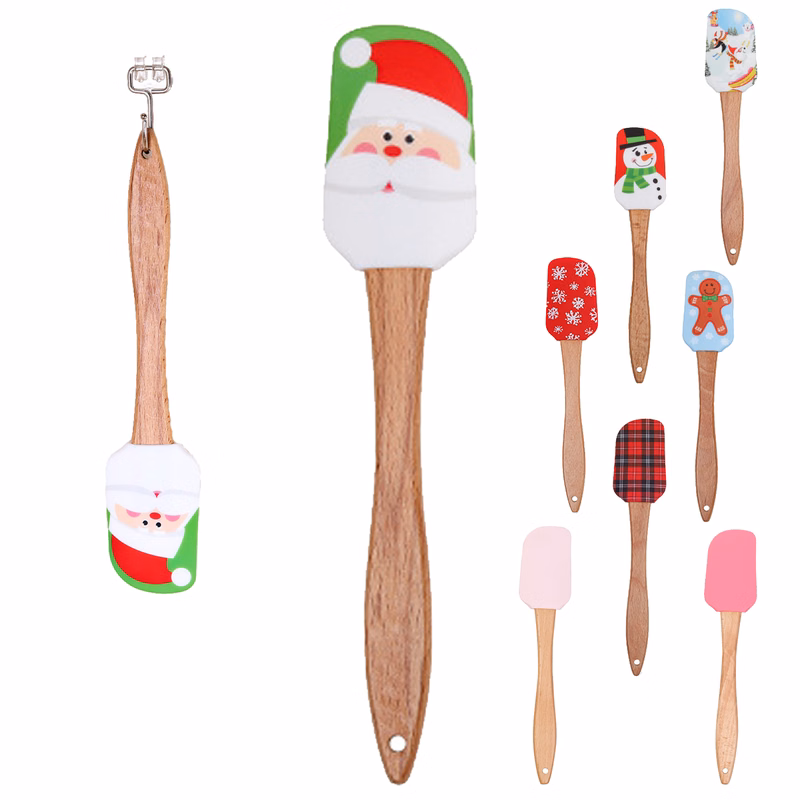 MOQ 10 Wood Handle Silicone Scraper for Festive Cooking