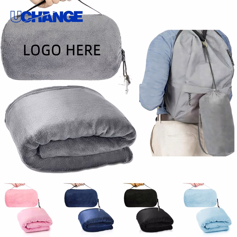 2-in-1 Flannel Travel Airplane Blanket Pillow 50x60" for Flights