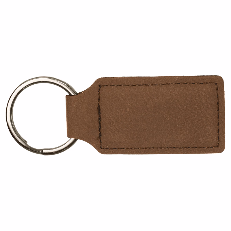 Dark Brown Leatherette Rectangle Keychain