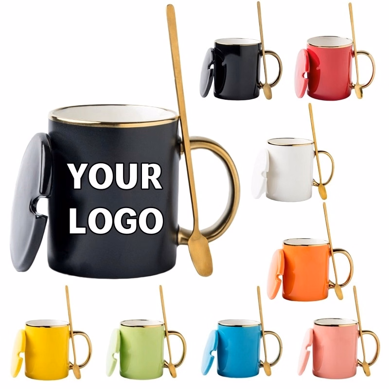 12 oz. Advertising Ceramic Coffee Mugs with Lid and Spoon
