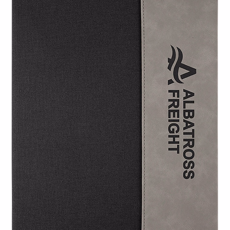 9 1/2" x 12" Gray Leatherette / Black Canvas Portfolio w / Notepad
