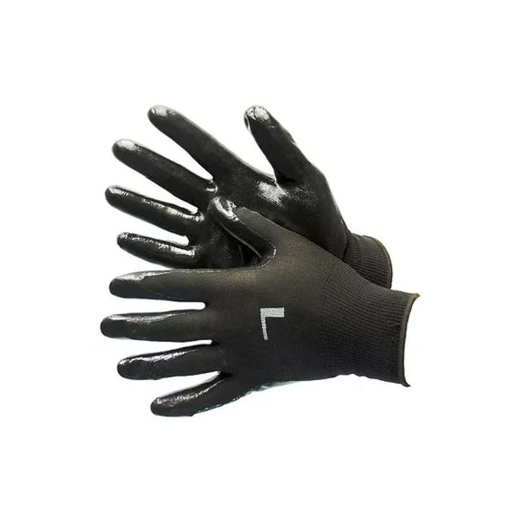 Nitrile Coated Gloves - Black Large 1