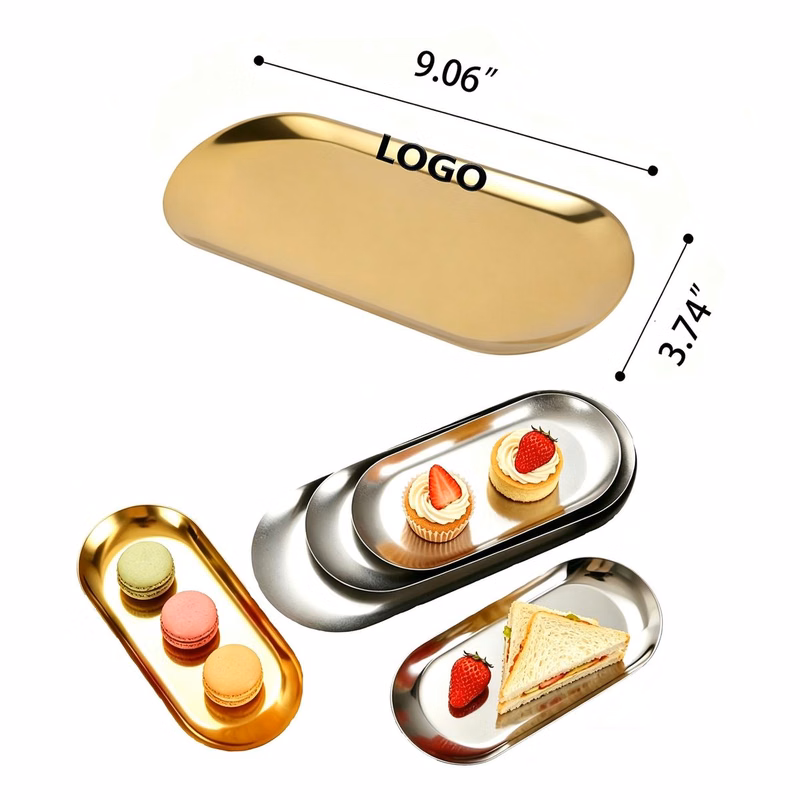 Gold Stainless Steel Oval Serving Tray Custom Logo