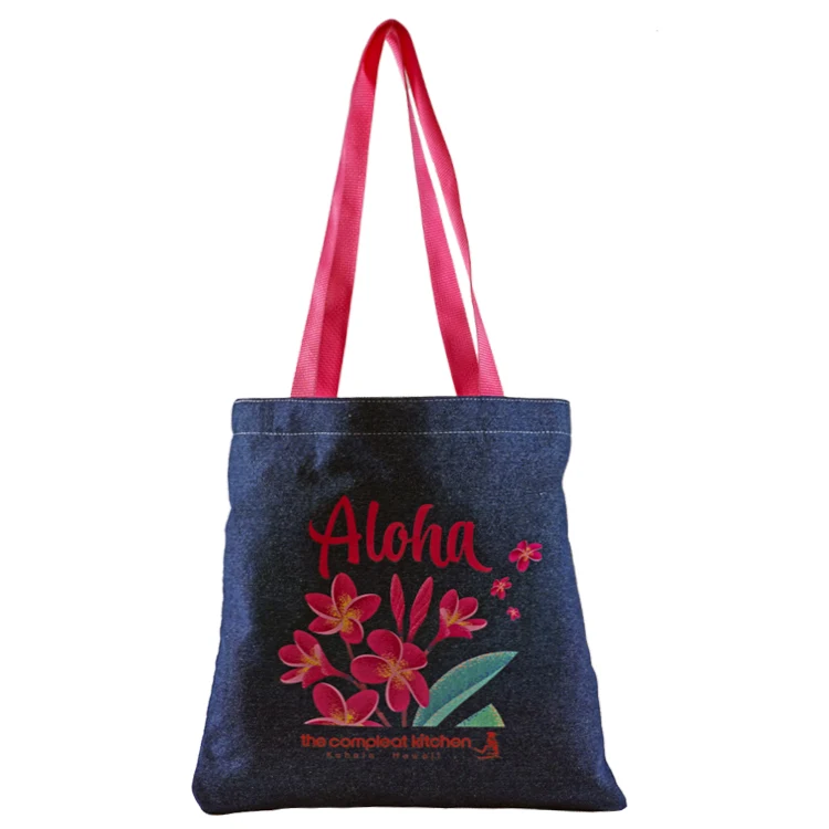 Flat Denim Tote, with Poly Handles & Nylon Liner, custom tote bag with logo imprint 1
