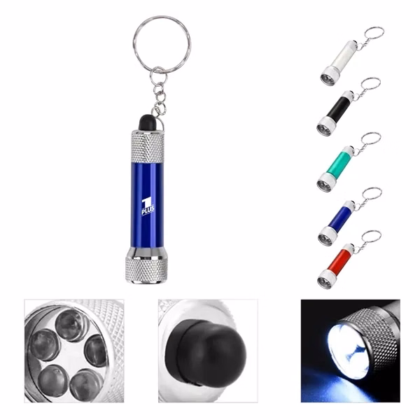 Custom 5 LED Aluminum Flashlight Keychain With Carabiner — Pocket Torch Promotional