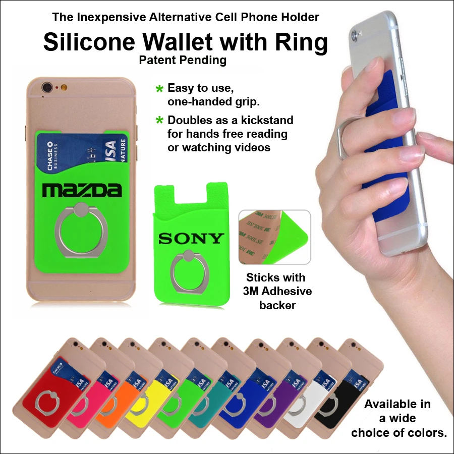 Inexpensive Alternative Cell Phone Holder- Silicone Wallet with Ring - Green 1