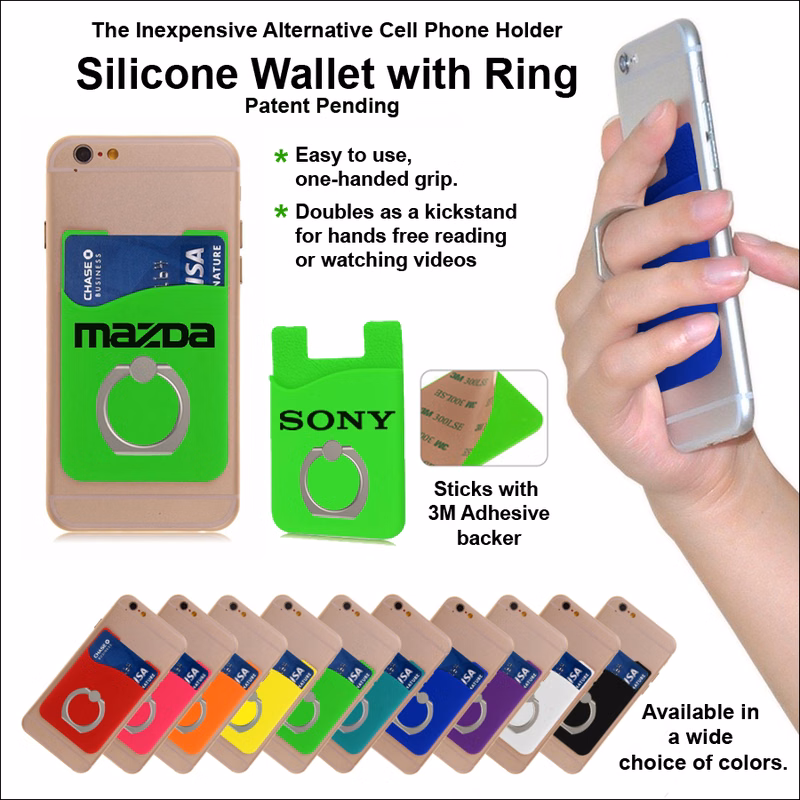 Inexpensive Alternative Cell Phone Holder- Silicone Wallet with Ring - Green