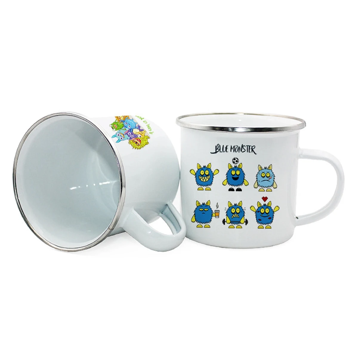 12 oz Enamel Coffee Cup Mug with Stainless Steel Rim 1