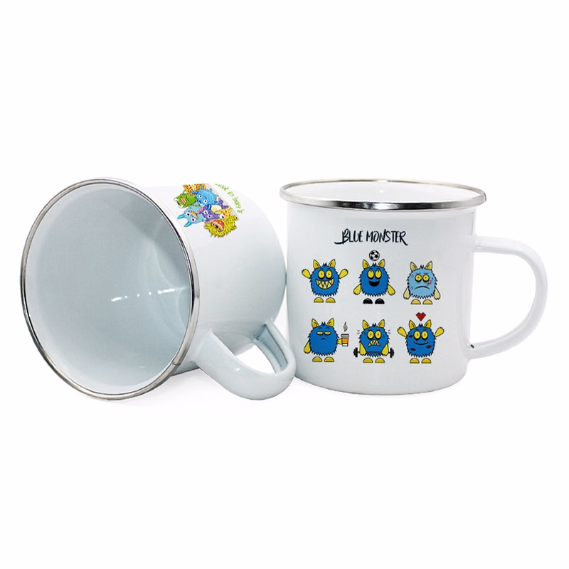 12 oz Enamel Coffee Cup Mug with Stainless Steel Rim