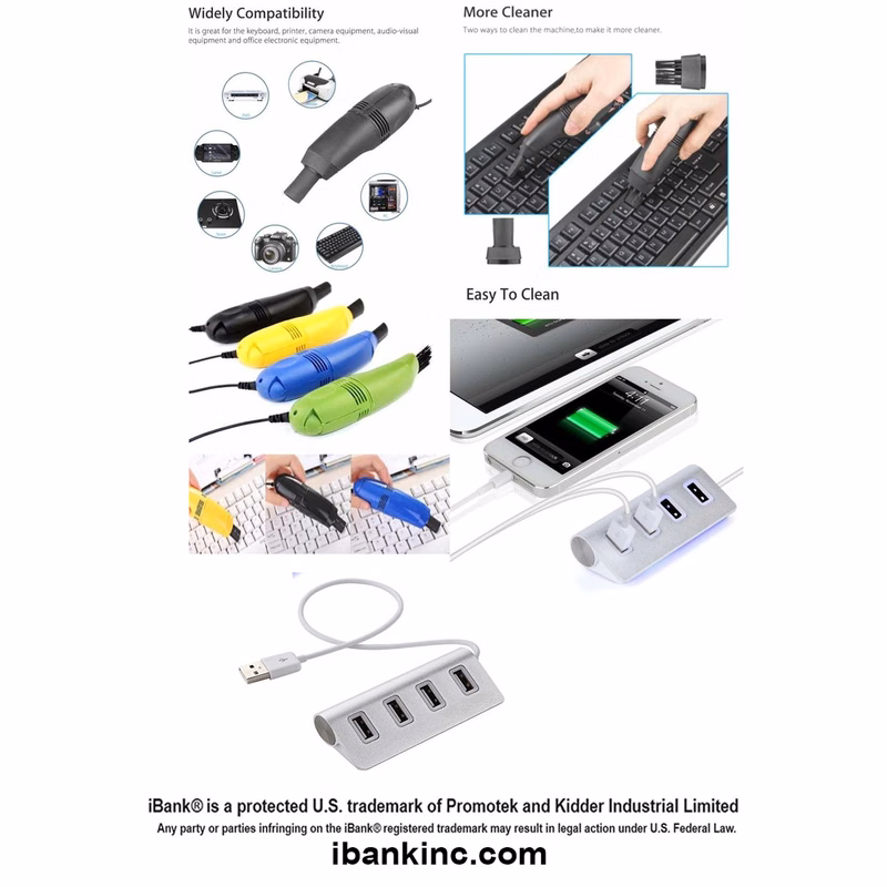 iBank ® 4 Port USB 3.0 Premium Aluminum Hub + USB Vacuum Cleaner