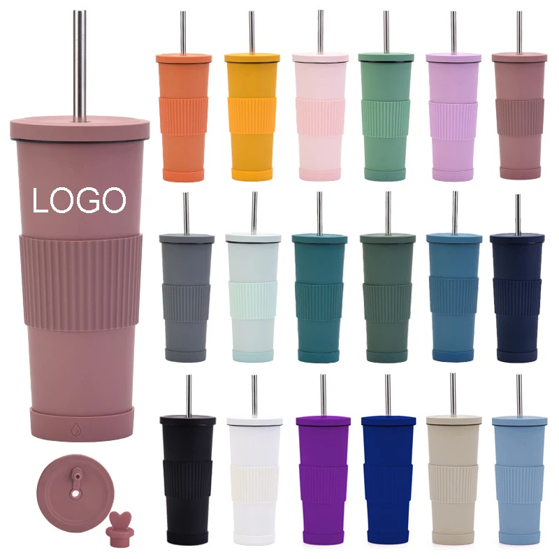 30 oz Stainless Steel Straw Tumbler with Non-slip Cover 1