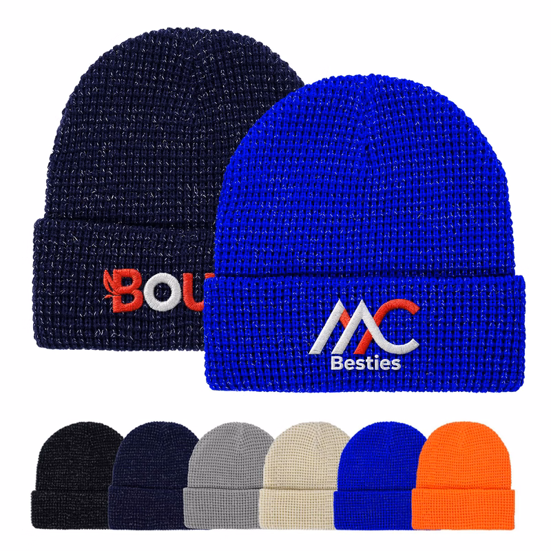 Shiny Waffle Knit Cuffed Beanie (Unisex)