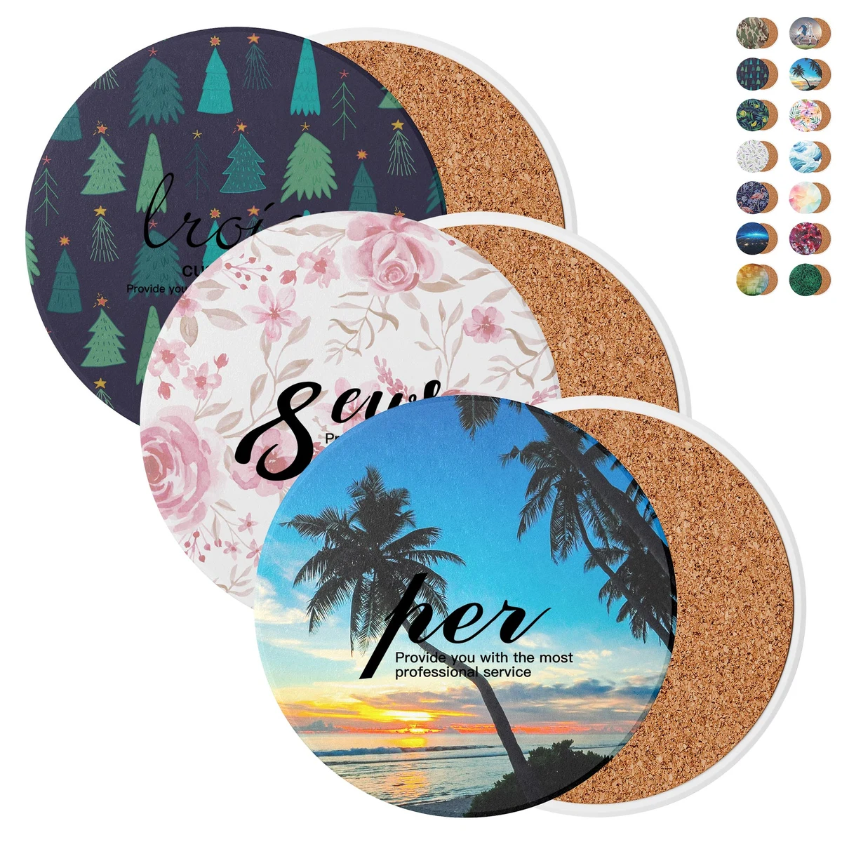 3.5'' Circular Ceramics Coaster With Cork Base 1
