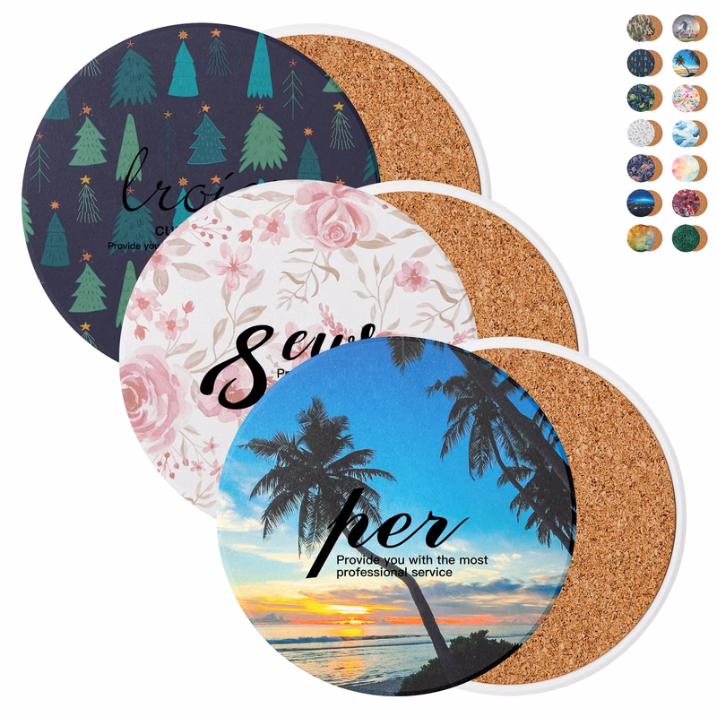 3.5'' Circular Ceramics Coaster With Cork Base