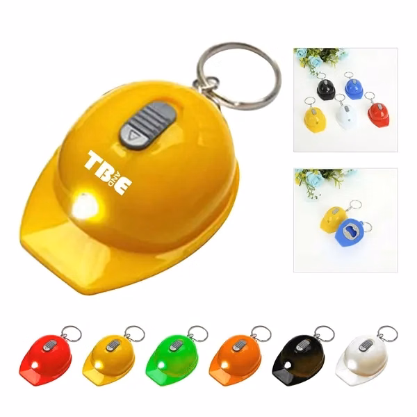 Custom Safety Helmet Keychain With Flashlight & Bottle Opener — Construction Safety