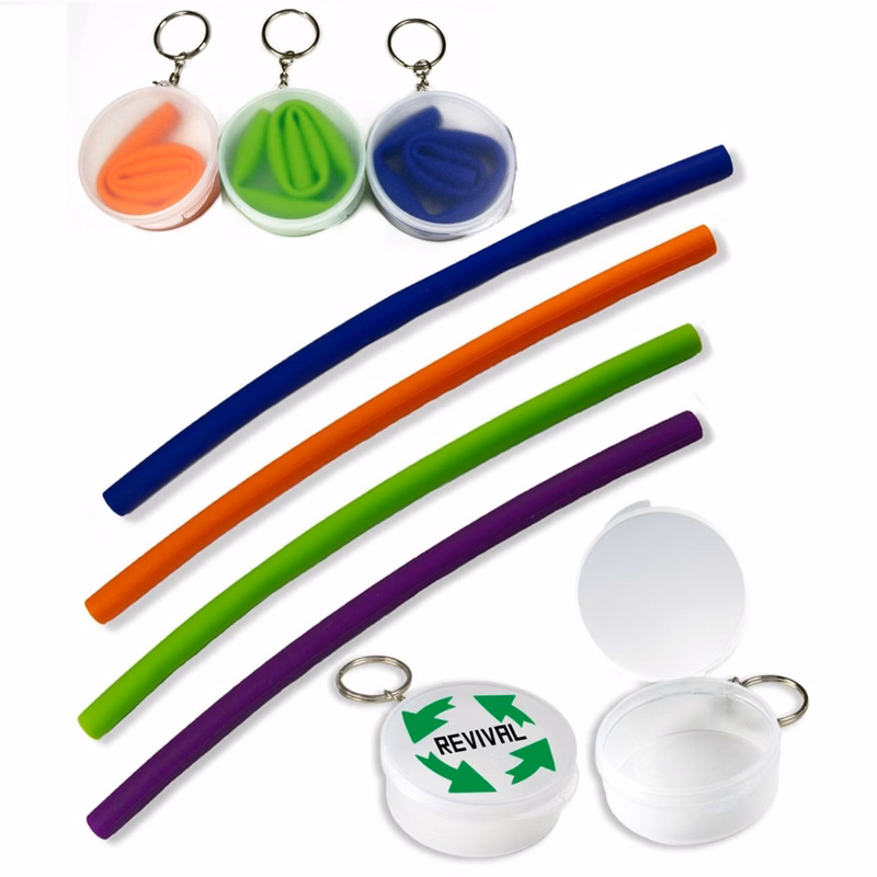 Reusable Soft Silicone Straw w/ Carrying Case & Keyring