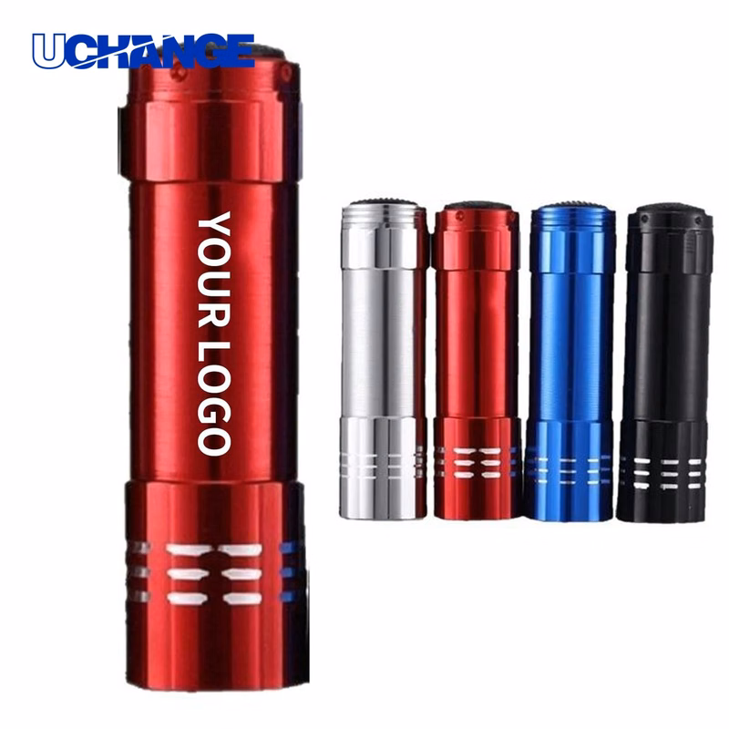 Mini Aluminum 9LED Flashlight Tool with Silicone Button