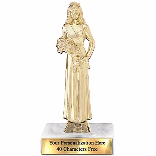 Trophy: 7", 2x3 white marble base, Beauty Pageant