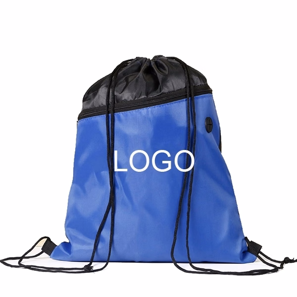 Two-Tone Drawstring Backpack with Zipper
