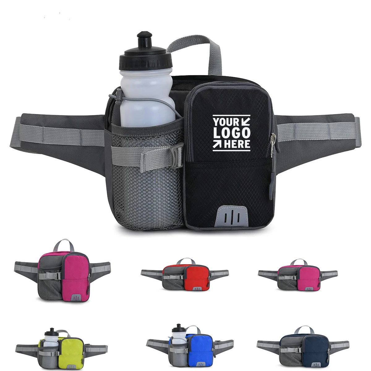 Running Fanny Pack Hiking Waist Belt For 9" Phone With 30oz Water Bottle Holder Reflective Strip 1
