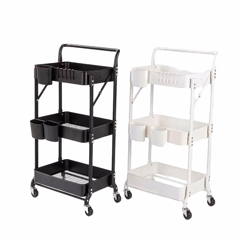 Three-Tier Movable Storage Shelf With Armrests.
