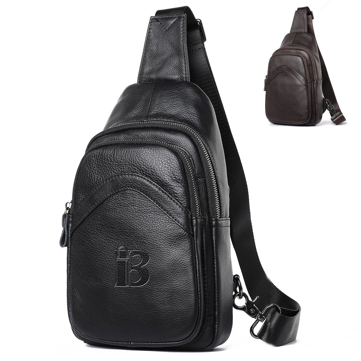 Genuine Leather Men's Crossbody Chest Bag 1