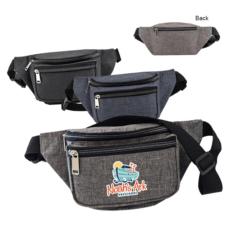 300D Heathered 3-Zipper Fanny Pack Bag 1