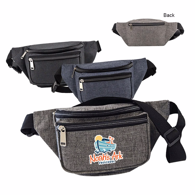 300D Heathered 3-Zipper Fanny Pack Bag